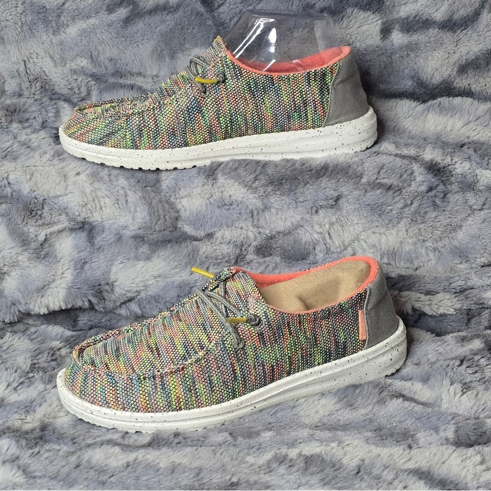 NWB Hey Dude Wendy Sox Peacock Pink Multi-Color Loafers Women Size 7